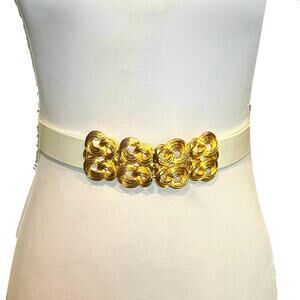 Vintage Gold Statement Belt Buckle with 2 Belts 1980s